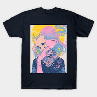 Beautiful anime girl holding a skull T-Shirt